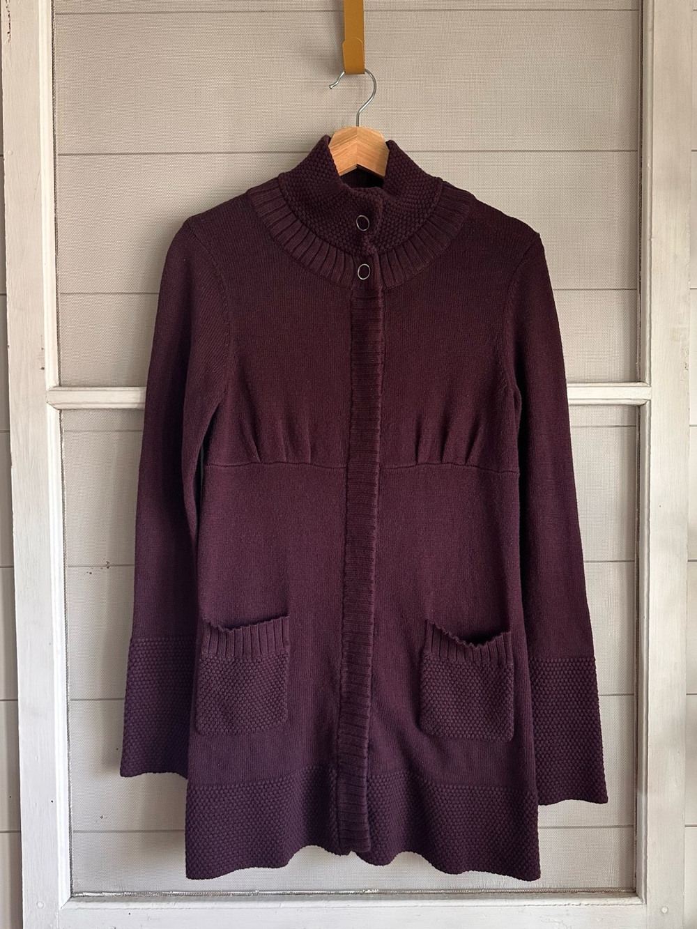 Athleta Deep Maroon Snap Front Knit Cardigan